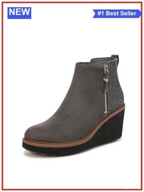 Wedge Ankle Boot Round Toe Side Zip Faux Leather Comfort Bootie